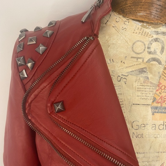 NWOT Vegan Leather Red Moto Jacket - Picture 3 of 9